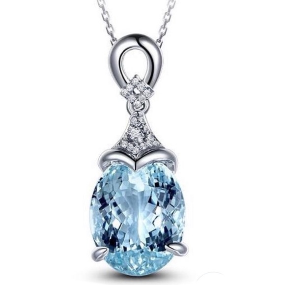 BLUE TOPAZ GEMSTONE WATERDROP NECKLACE - 925 SS - Picture 3 of 8